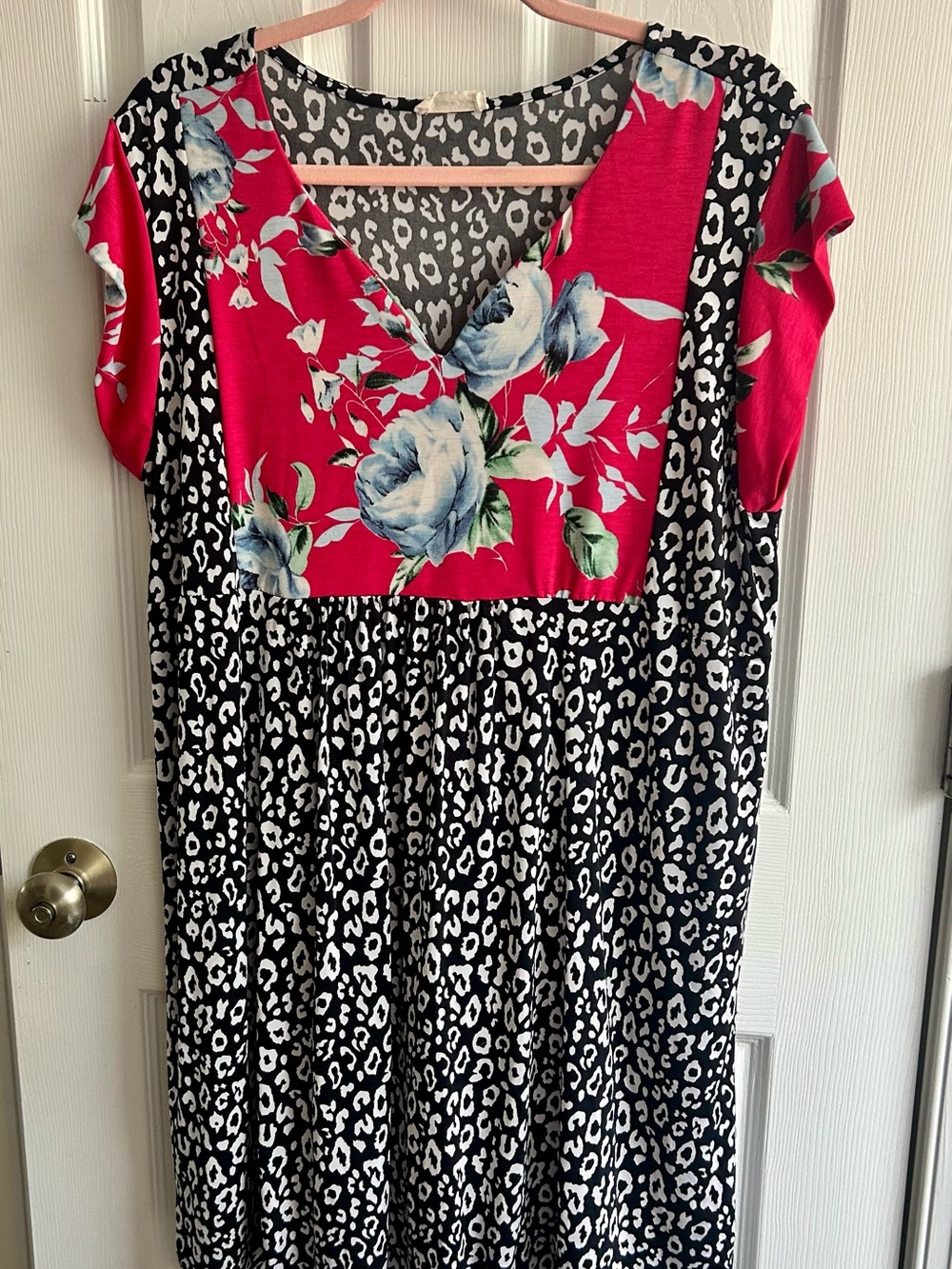 Vibrant Floral & Leopard Print Maxi Dress - Red and Black
